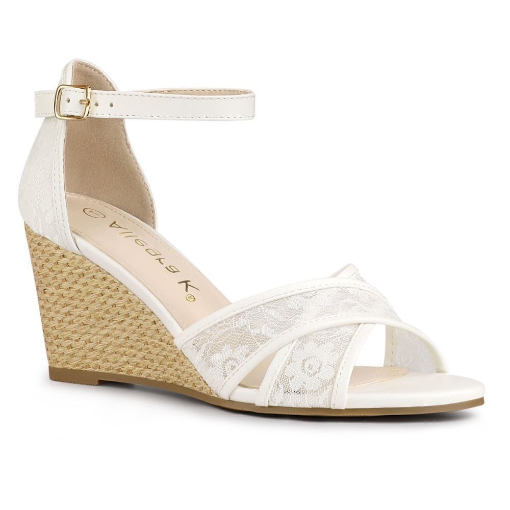 Allegra‎ K Floral Lace Open Toe Mesh Low Wedges Sandals Size 9.  B79